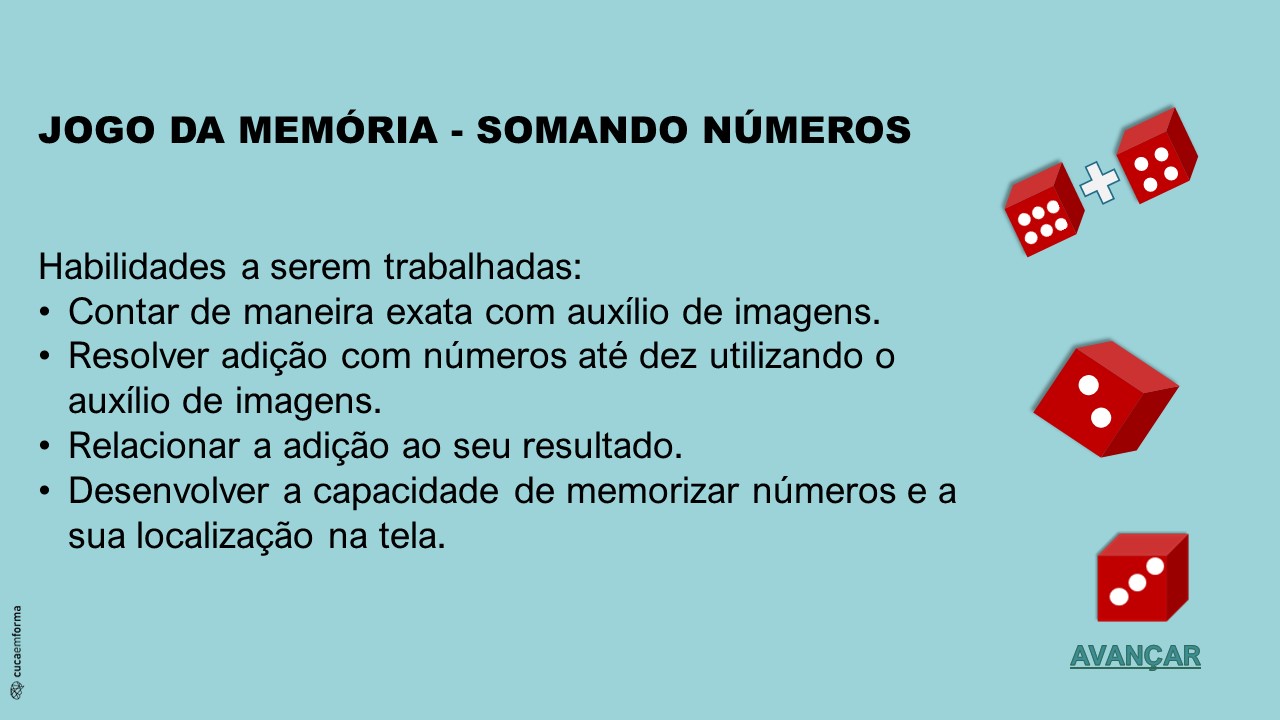 Jogo da Memória Soma ou Subtração